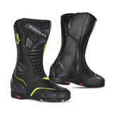 BELA STRIP Moto Couro Botas Preto Fluorescente Amarelo - Imagem dupla de botas